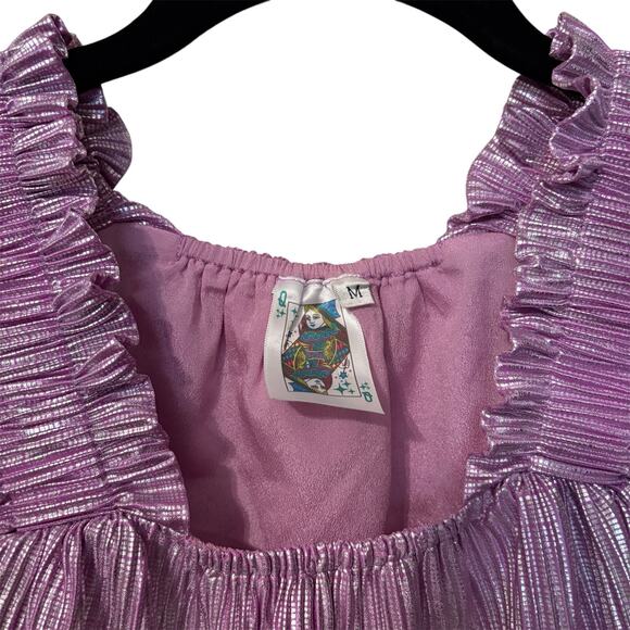 Queen of Sparkles Girls Lavender Pleat Flutter Top Size Medium - Picture 2 of 6